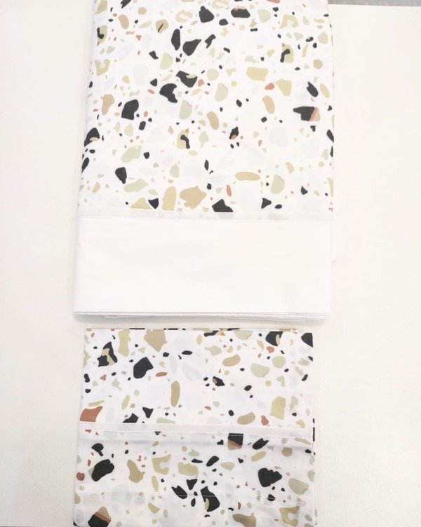Producto - JUEGO SÁBANA PLAZA Y MEDIA PERCAL TERRAZO BEIGE