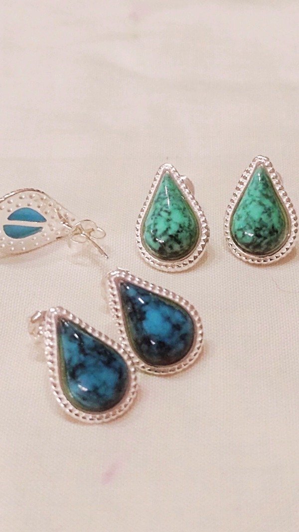 Producto - Aro de Plata 925 con resina simil piedra natural malaquita