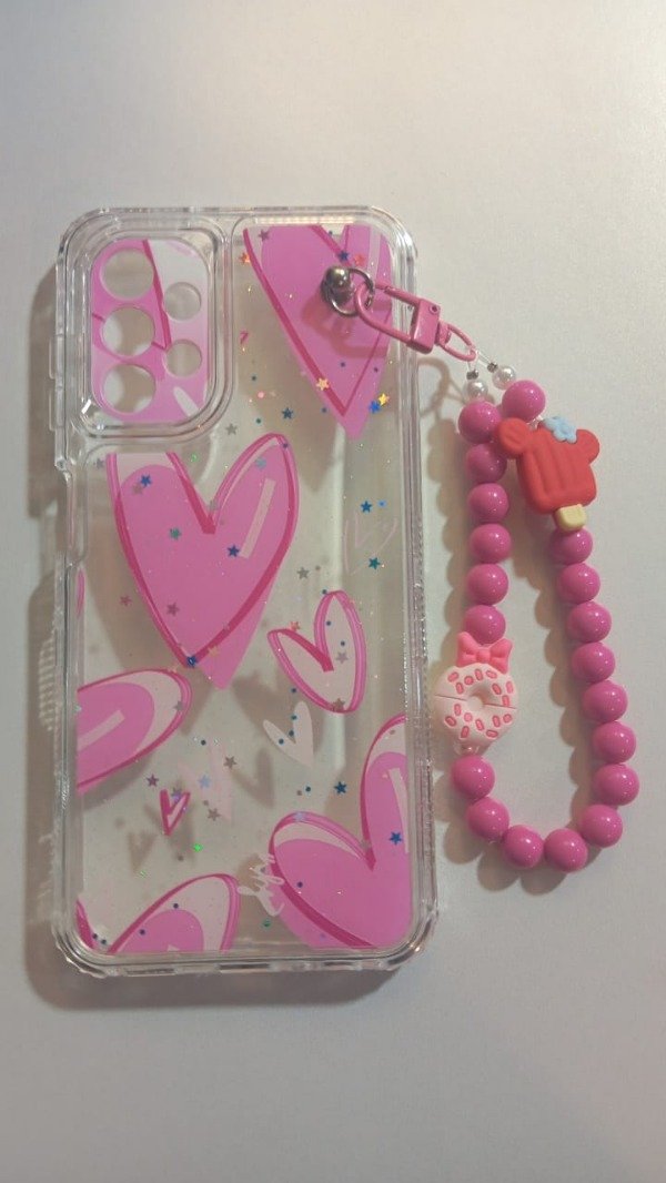 Producto - Funda Transparente Diseño Con Glitter y Cadena Corazon para Samsung A13