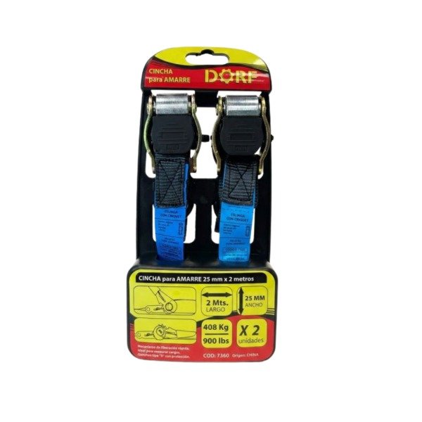 Producto - 7360    CINCHA P/AMARRE 25 mm x 2 Mts. BLISTER x 2 un