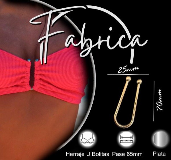 Producto - Herraje aplique U con bolitas. Pase: 65mm (1 unidad). Plata- niquel