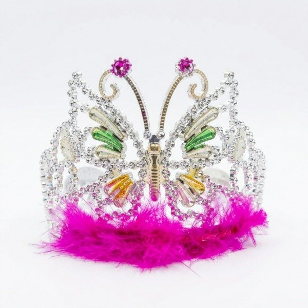 Producto - Corona plateada plástico con detalles y plumas - 1