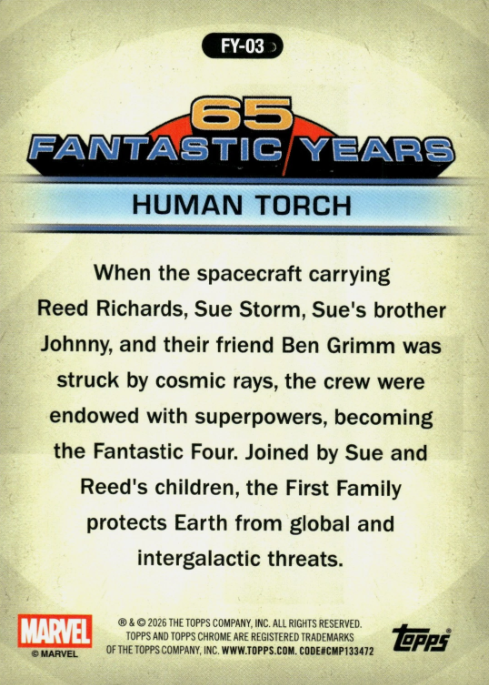 Producto - 2026 Topps Chrome Marvel - 65 Fantastic Years #FY-03 - Human Torch - 1