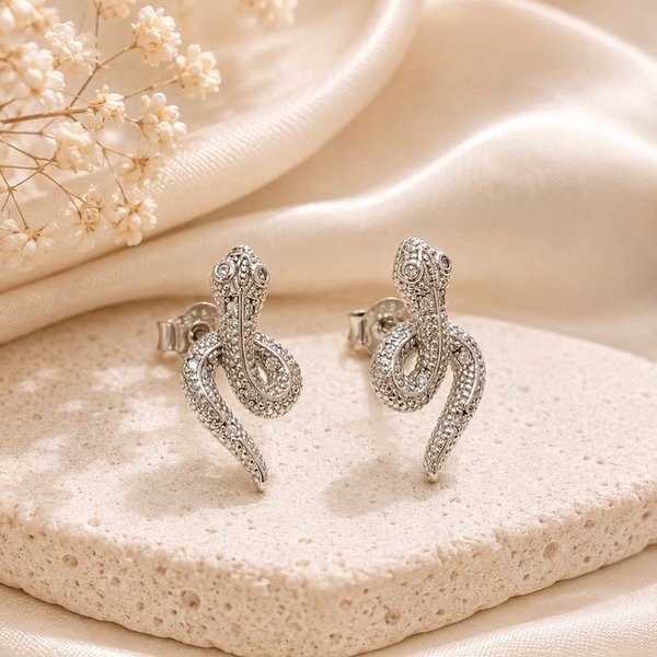 Producto - Aros pasantes serpiente con cubic Plata 925 - 0
