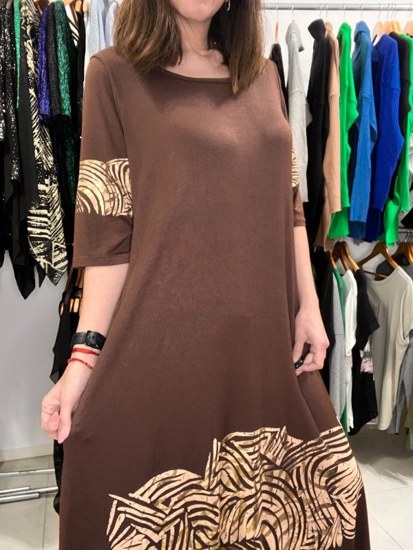 Producto - Vestido Metalizado Africa Mangas 3/4 Chocolate 120 cm contorno 55.000 TRANSFER