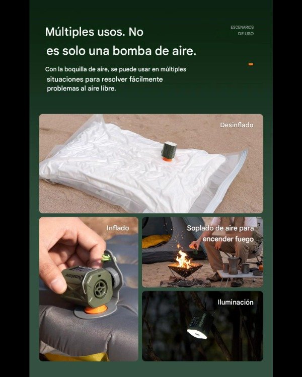 Producto - Mini Inflador Eléctrico Recargable Qunature  4.2kPa, Linterna y USB-C - 3
