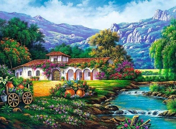 Producto - Kit De Pintura Con Diamantes Diamond Painting 50x65cm- Hacienda con Arroyo
