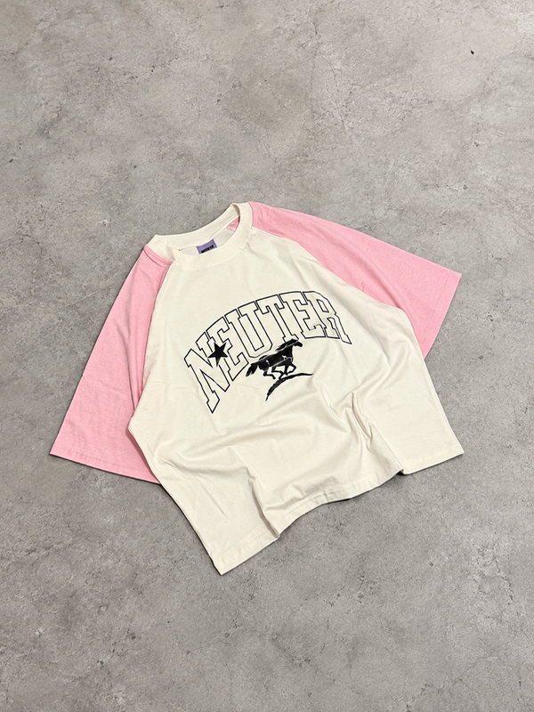Producto - Remera University crudo  con rosa y negro