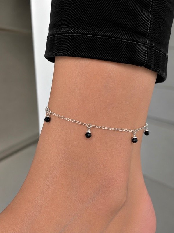Producto - Tobillera con dijes piedras negras plata 925