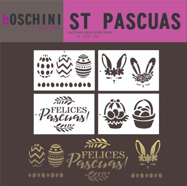 Producto - 26 DISEÑOS STENCIL PASCUAS - PACK VECTORES PARA CORTE LASER