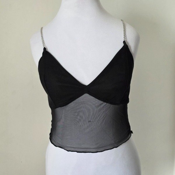 Producto - Top con tirantes de cadena y transparencia S/M - 1