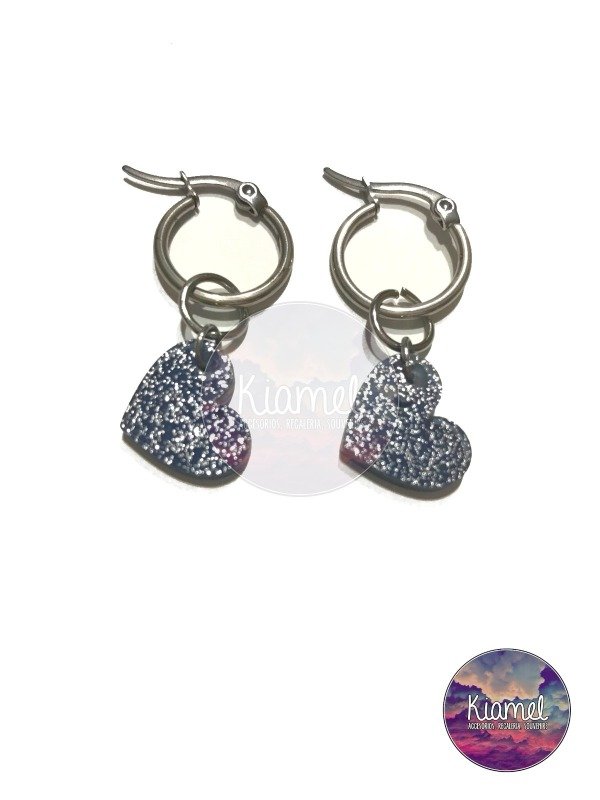 Producto - Aros corazón glitter negro