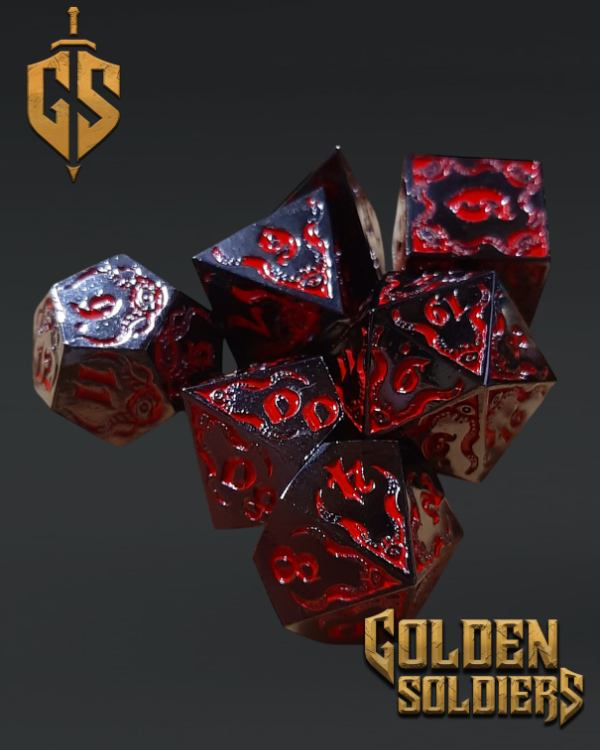 Producto - Set de 7 dados Metalicos Tentaculos Rojos