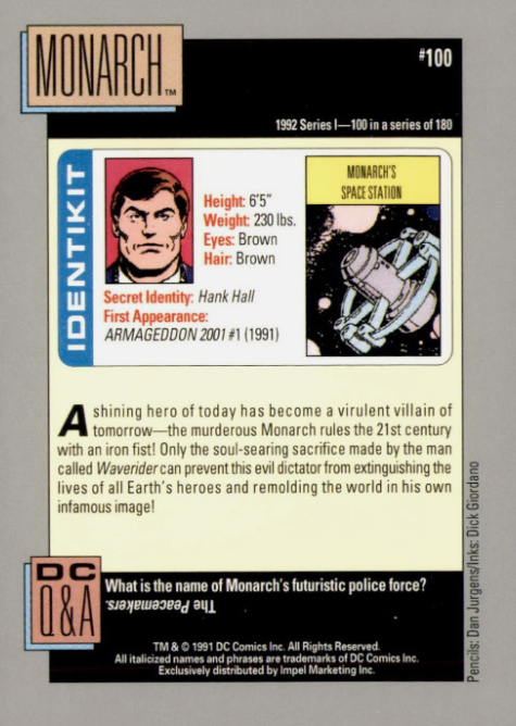 Producto - 1992 Impel DC Comics Cosmic #100 - Monarch - 1
