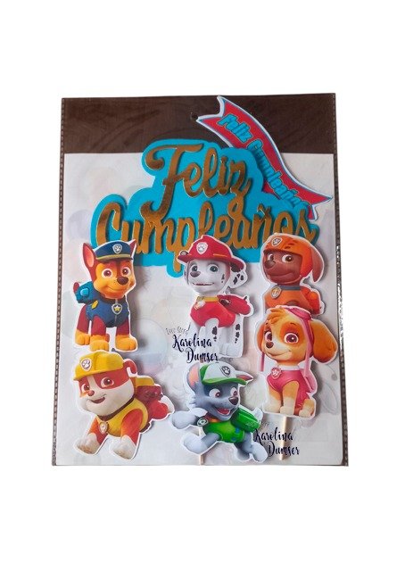 Producto - Cake Topper Adorno La Patrulla Canina Feliz Cumpleaños. Paw Patrol Set x 10