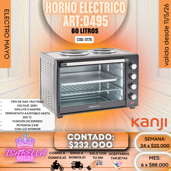 Producto - HORNO ELECTRICO 60L CON ANAFES KANJI