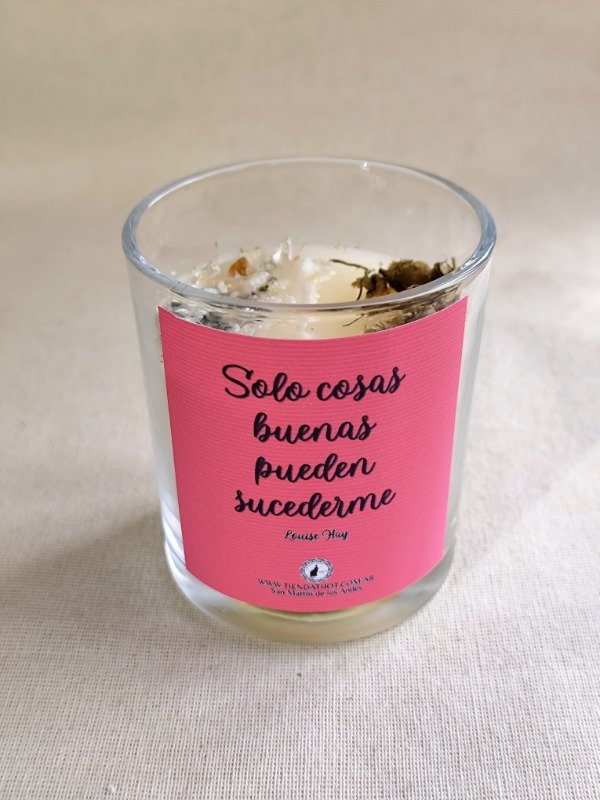 Producto - VELA "SOLO COSAS BUENAS PUEDEN SUCEDERME" - Con pirita, cuarzo cristal. 250ml - 0