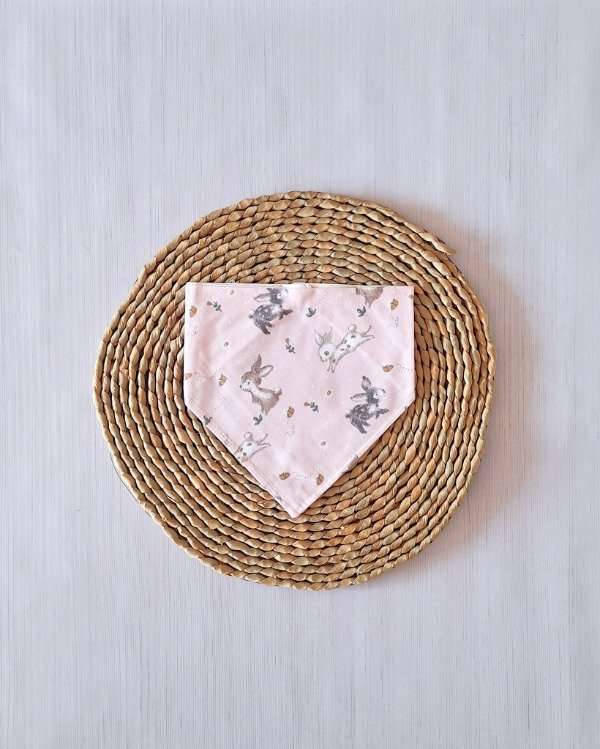 Producto - Babero Bandana c/ Plástico atrás Conejitos Rosa