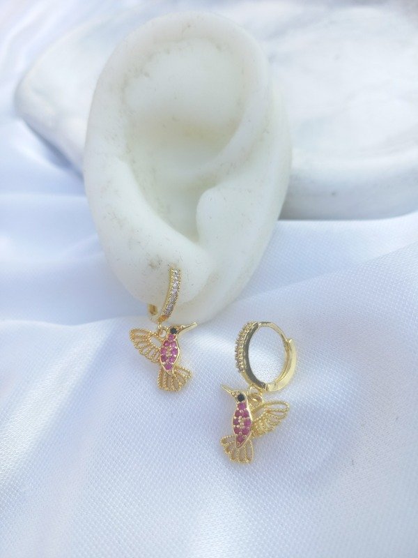 Producto - argollitas colibrí doradas (rosa)