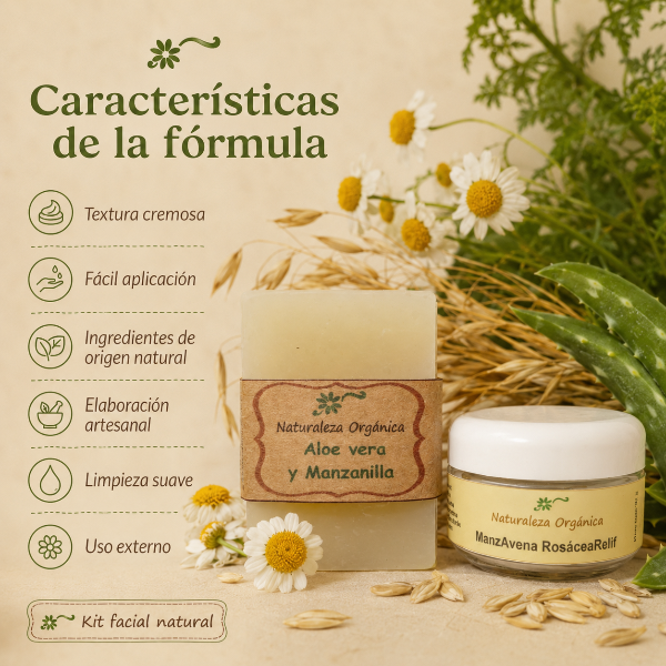 Producto - Kit Facial Natural ManzAvena + Jabón Aloe Piel Sensible y Rosácea - 5