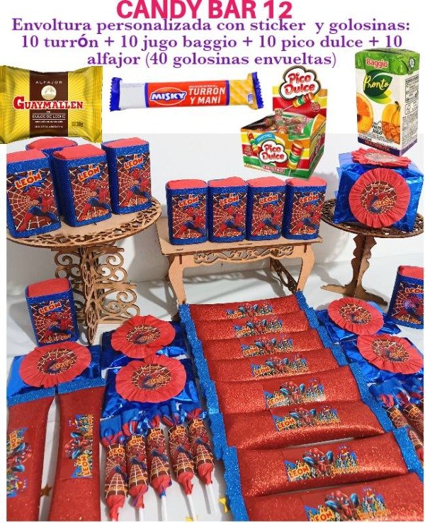 Producto - Candy bar 12 spiderman 40 golosinas envueltas