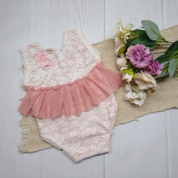 Producto - Body Rosa encaje 3/5meses