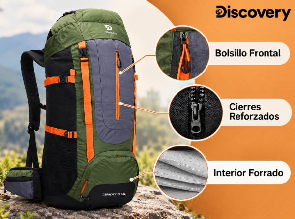 Producto - Mochila Campamento Trekking Discovery 75+5 Litros Color Verde SUPER PREMIUM! - 3
