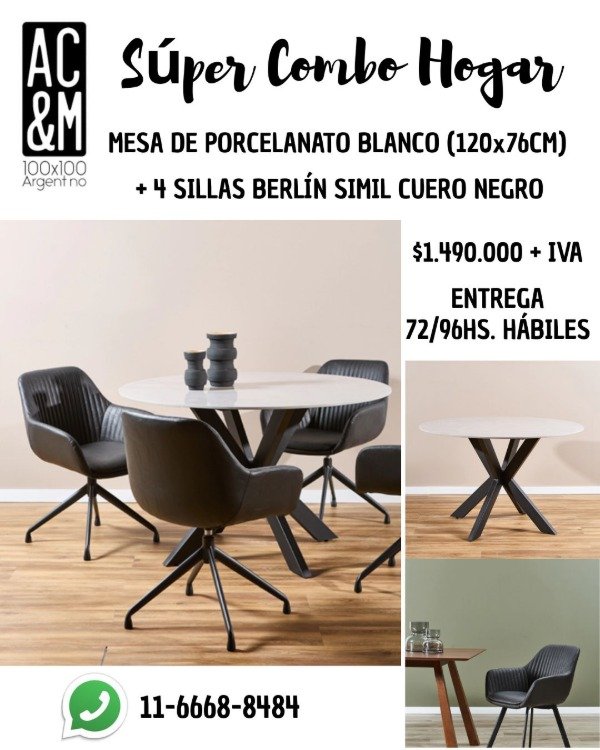 Producto - SÚPER COMBO HOGAR Mesa de PORCELANATO + 4 Sillas BERLÍN!!