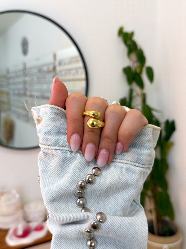 Producto - Anillo acero dorado doble gota grande