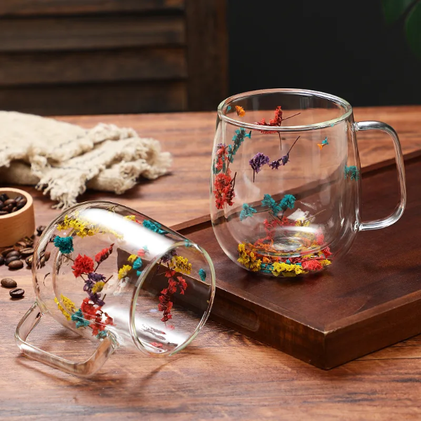 Producto - Taza de vidrio doble pared - CON FLORES