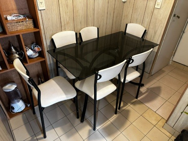 Producto - MESA VIDRIO 135x70 MIN DET C/ 6 SILLAS CAÑO TAPIZADAS #13011 - 0