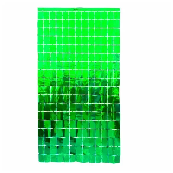 Producto - Cortina metalizada de cuadrados grandes color verde