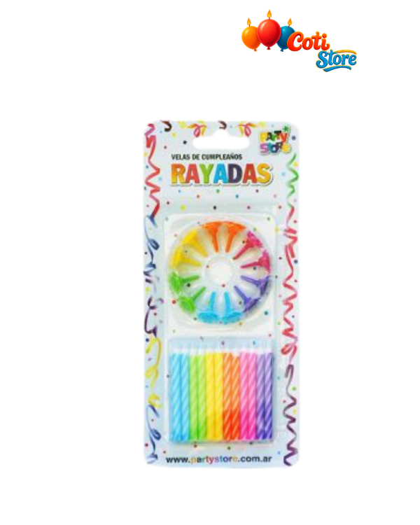 Producto - Velas Rayadas Multicolor x24 Unidades