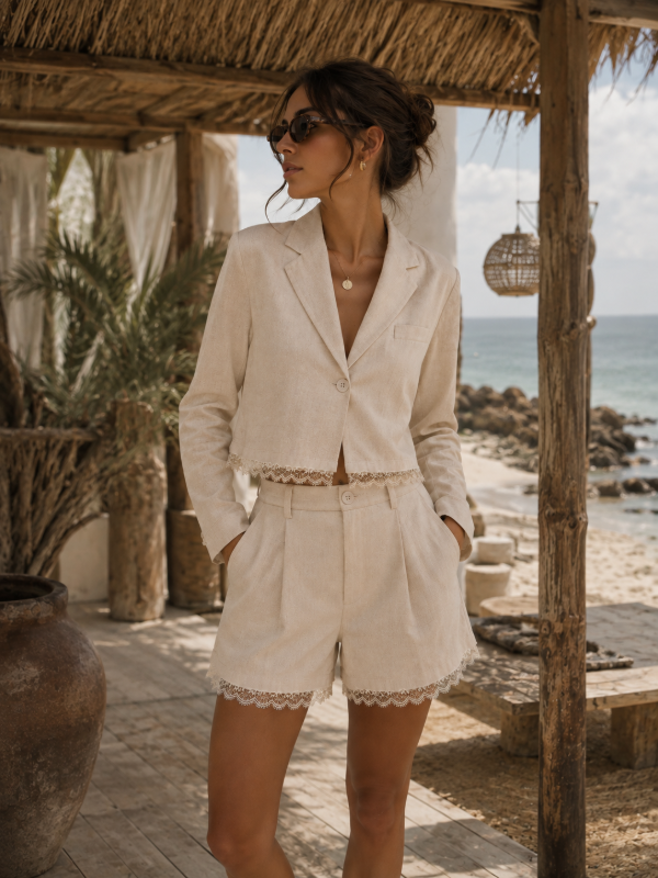 Producto - Short de lino con Puntilla - 5