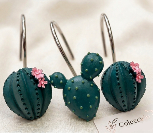 Producto - Set 12 Ganchos para Cortina de Baño "Cactus"