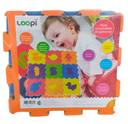 Producto - LOOPI PISO DE GOMA ANIMALES 29cm x 29cm (9 PIEZAS)