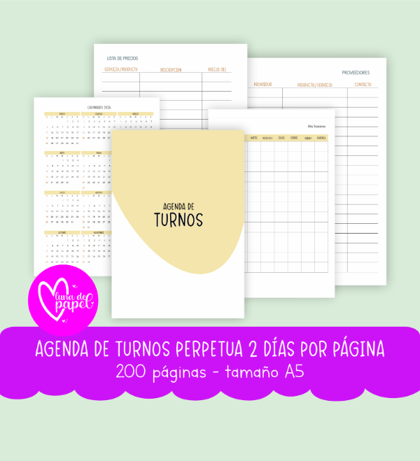 Producto - Agenda de turnos PERPETUA 2 días por página