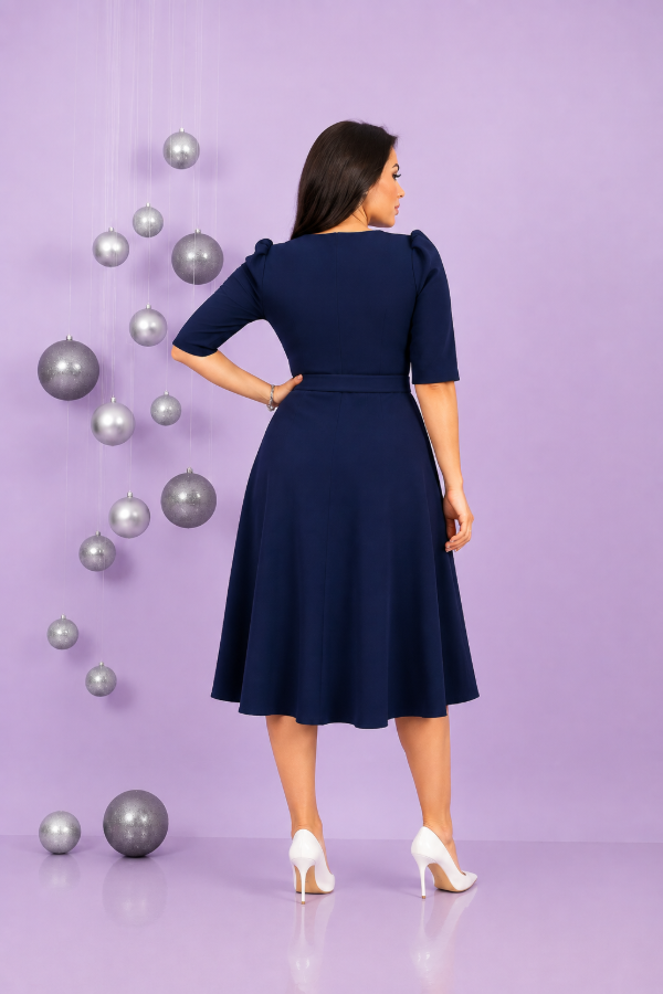 Vestido manga 3/4 con cinturon AZUL MARINO (Art. 436) Talles M, L y XL — imagen 2
