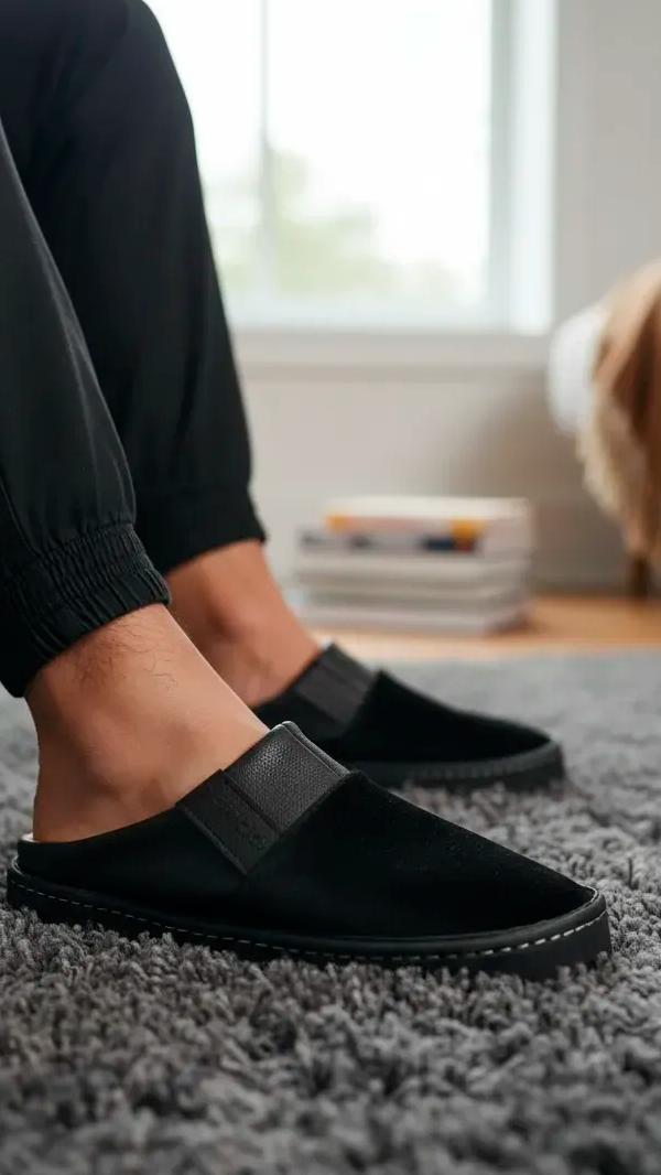 Producto - Pantuflas De Hombre Con Corderito Negra