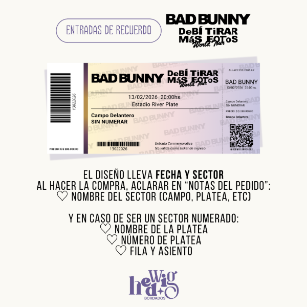 Producto - Entradas de recuerdo 14x6 SIMIL REALES - BAD BUNNY DTMF World Tour