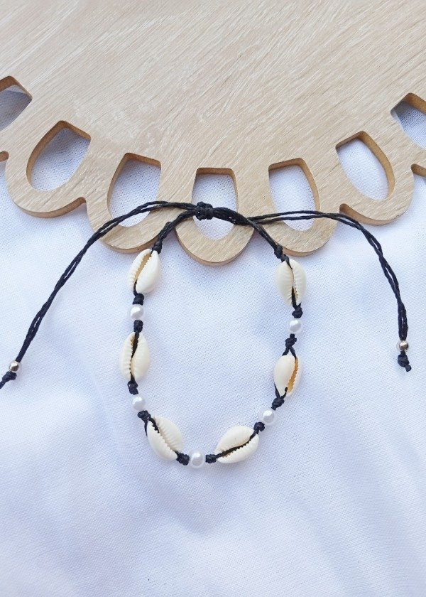 Producto - Tobilleras caracoles y perlas negro