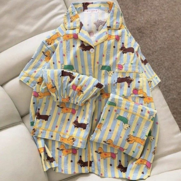 Producto - Pijama Camisero Mujer Kawaii 3 Piezas Salchichas