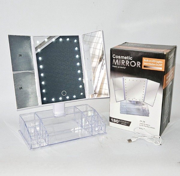 Producto - Espejo con base organizadora y luz - Zoom x2 x3 - 1