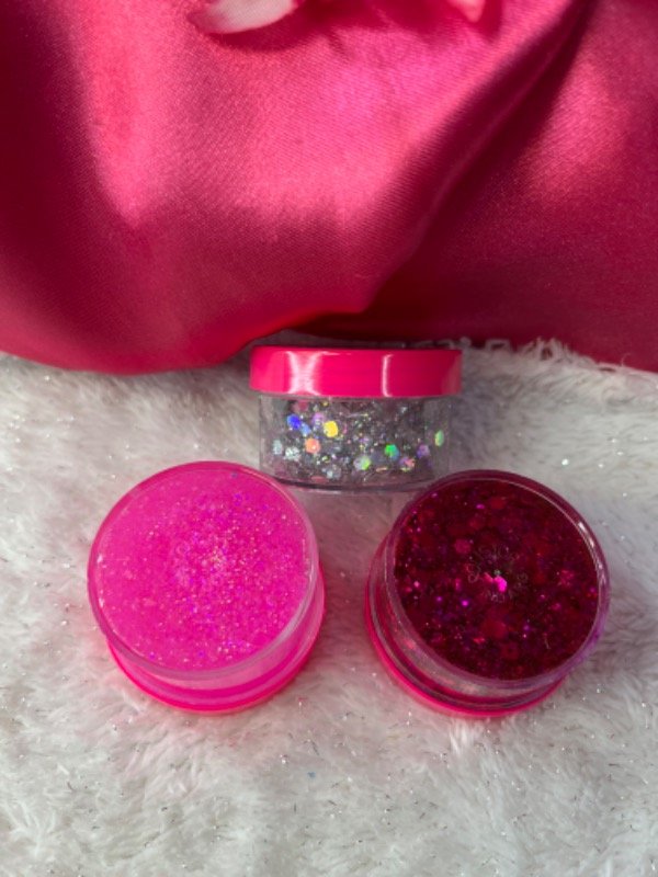 Producto - Glitter en gel en frasco con tapa fucsia