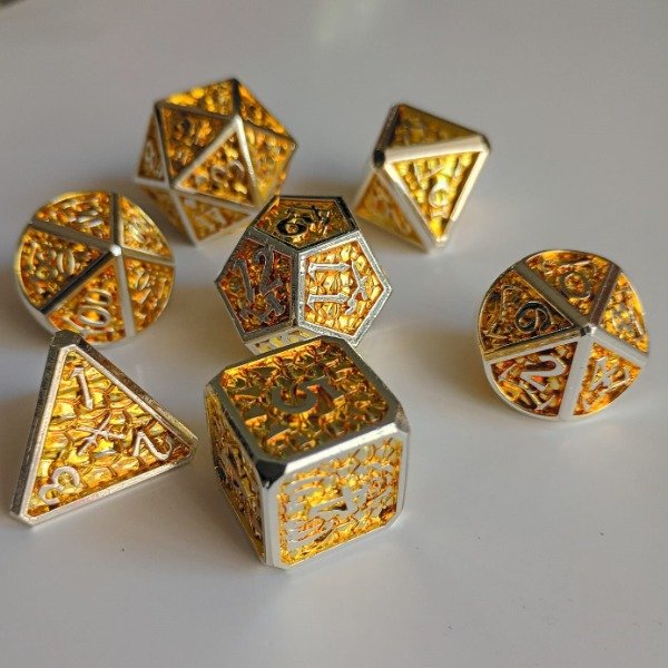 Producto - Set Dados de Rol METÁLICOS - Gold+White