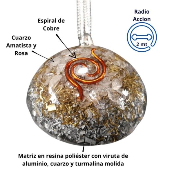 Producto - Dije media esfera Cuarzo Rosa y Amatista