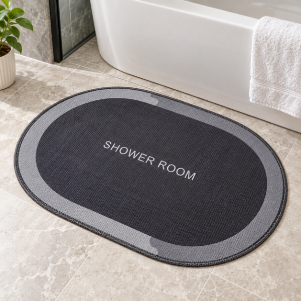 Producto - ALFOMBRA SHOWER ROOM TEXTIL OVALADA CON ANTIDESLIZANTE 55X38CM - 0