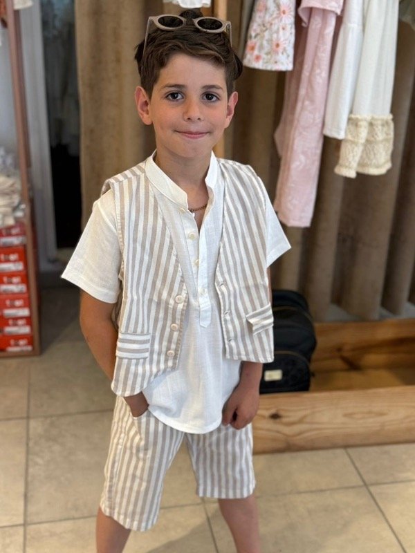 Producto - Bermuda Varón Lino Rayado Beige