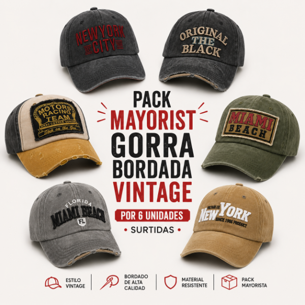 Producto - pack gorra bordada reventa por 6 unidades