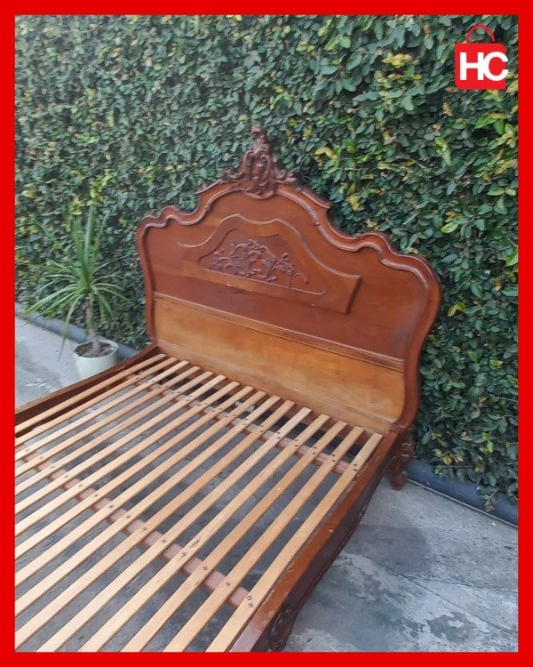 Producto - Cama de 2 plazas estilo Francés Luis XV / Provenzal en madera maciza tallada - 6